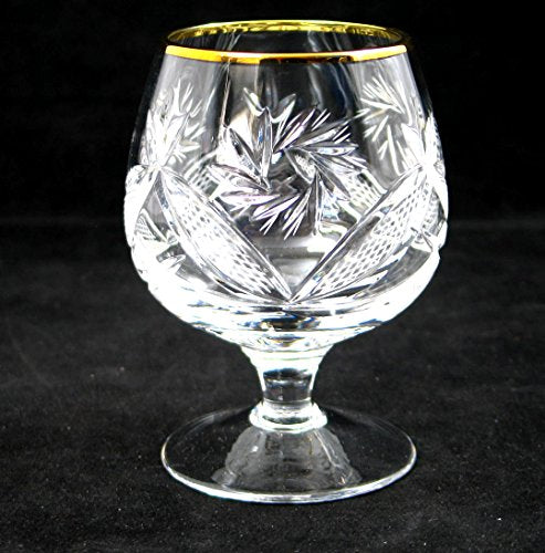 Set of 6 Vintage Crystal Cognac Snifters With Gold Rim 7 oz
