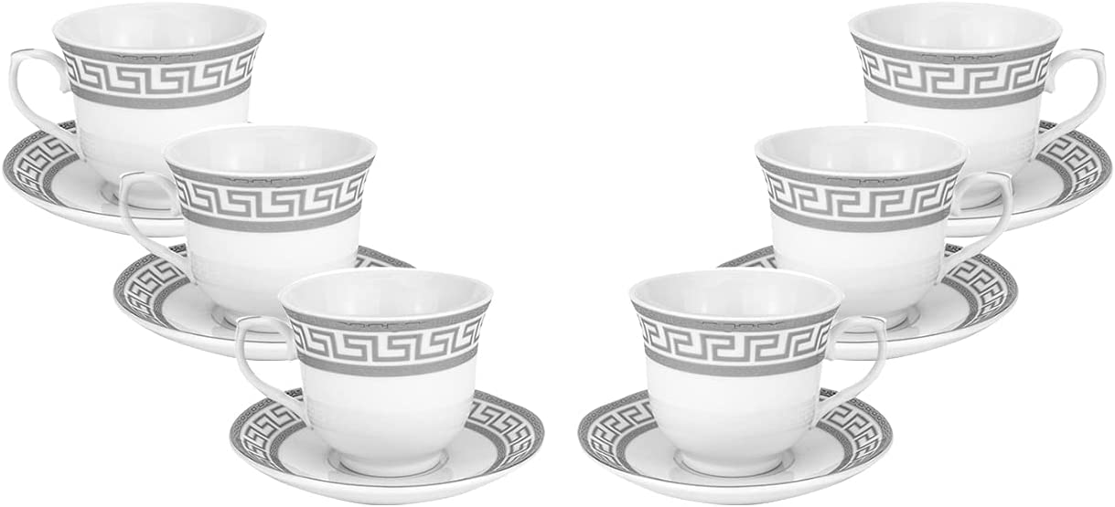 12 Piece Tea or Coffee Set Platinum (Silver) Greek Key, Espresso Set 4 oz