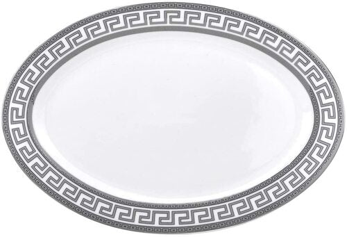 Vintage Platinum 57-pc Dinnerware Set for 8 'Greek Key' Silver, Fine Porcelain
