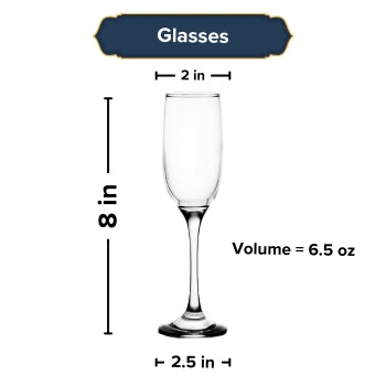 Clear Flute Glassware, 6.5 Ounce - Set of 4, Stemmed Champagne Glasses - Transparent Glass for Wine and Beverages - Elegant Drinkware for Special Occasion, Birthday, Party and Weddings