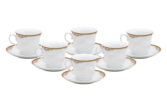 GIFTS PLAZA Porcelain Tea Cup and Saucer Set - 12 Piece Vintage Design - 6.5 oz Cups, 5.5 inch Saucers - Vintage Tea Set For Adults, Elegant Party Tea Cup Set