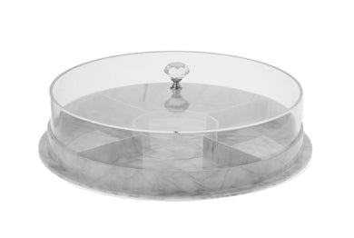 (D) Sectional Marble with Cover Round Lucite Silver Platter 12x6
