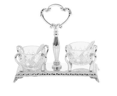 (D) Silver-Plated and Crystal Salt and Pepper Set - 6x6x3