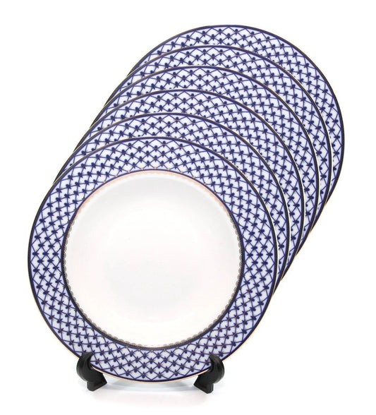 SET of 6 Soup Plates / Bowls 9" Lomonosov Porcelain - Russian Cobalt Blue Net