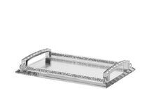 (D) Clear Mirror Tray with Stones for Candle Sticks. 8" Long 5.5" Wide with Handles