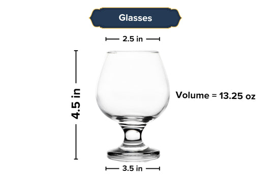 Brandy Stemmed Glasses – 13.25 Ounce Crystal Clear Glassware - Perfect for Red Wine, Champagne, Cocktails, and More – Elegant Drinking Goblets for Parties and Everyday Use