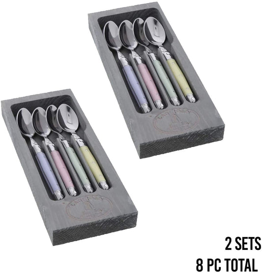 Laguiole Stainless Steel Flatware - 4 Coffee Spoons with Pastel Handle