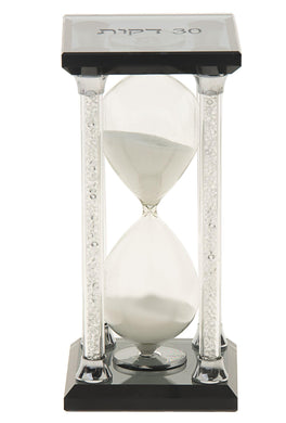 (D) Timeless Elegance: Crystal and Wood 30-Minute Hourglass Timer 3x3x6H