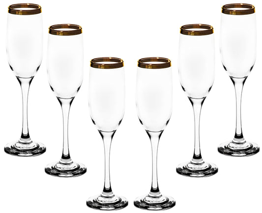 GIFTS PLAZA Champagne Flutes with Gold Rim - Elegant Glassware - 6 oz, Clear Tall Glass for Wine and Toasting - Suitable for Bar, Home, Kitchen and Special Events