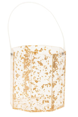 (D) Lucite Ice Bucket Adorned with Luxurious Flakes 5.35 H Hexagon (Gold)