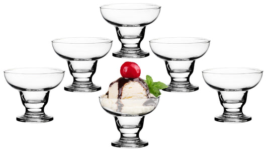 Glass Dessert Bowls - 10 oz Footed Clear Mini Glass Bowls for Ice Cream, Snacks, Trifles and Pudding - Elegant Small Serving Dishes