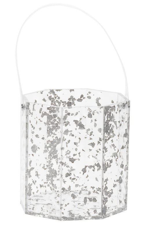 (D) Lucite Ice Bucket Adorned with Luxurious Flakes 5.35 H Hexagon