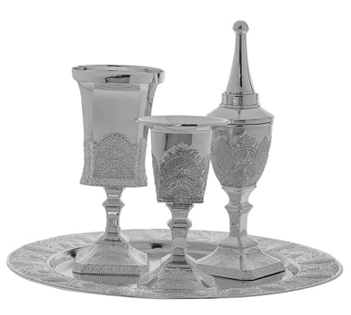(D) Silver Plated Havdalah Set: Tray, Cup, Spice Box and Candle Holder