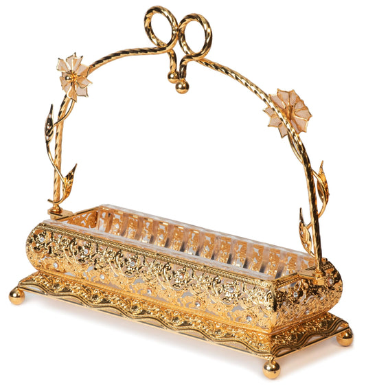 Side angle view of the Gold Andy Serving Tray showing depth and handle detail