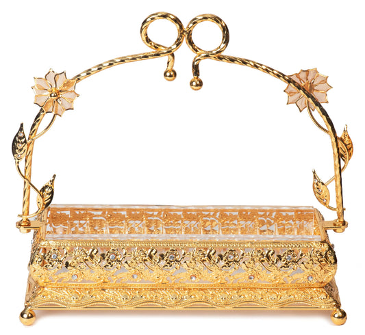 Italian Collection Gold Сandy Serving Tray with Handle for Snacks, Fruits