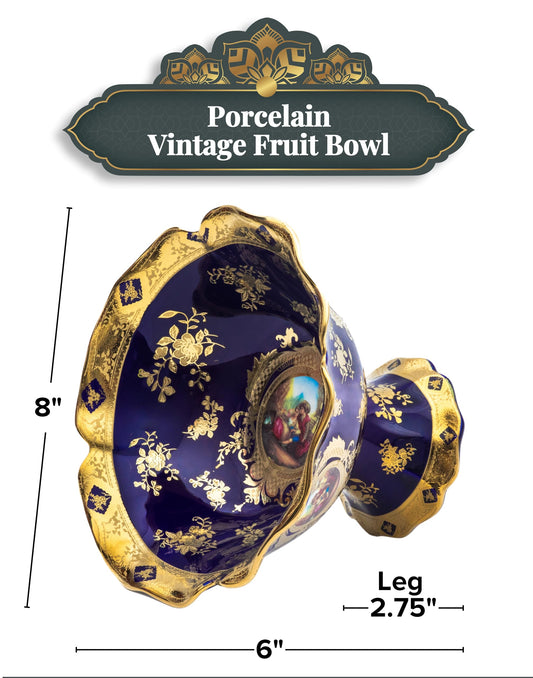 Royalty Porcelain Vintage Fruit Bowl - 6 x 8 inch Luxurious Home and Kitchen Decor - Ceramic Fruit Basket, Dining Table Centerpiece, Candy Dish, Pasta, Salad, Key Bowl - Hosting Essentials