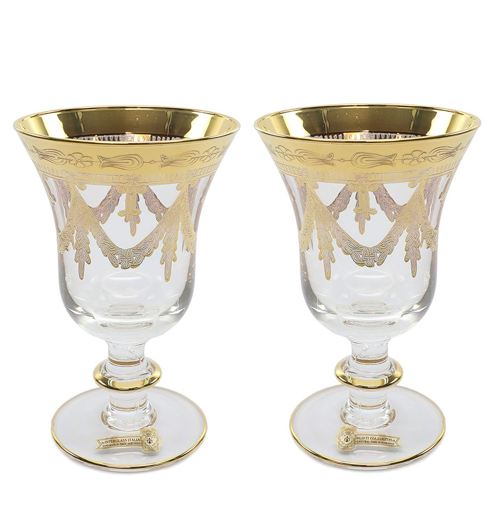 Interglass Italy Luxury Clear Crystal Wine Glasses, 24K Gold-Plated