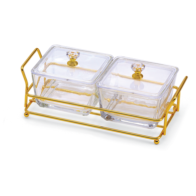 (D) Elaborate Dip Bowls with Lids Square Set in a Tray (2 Bowls)