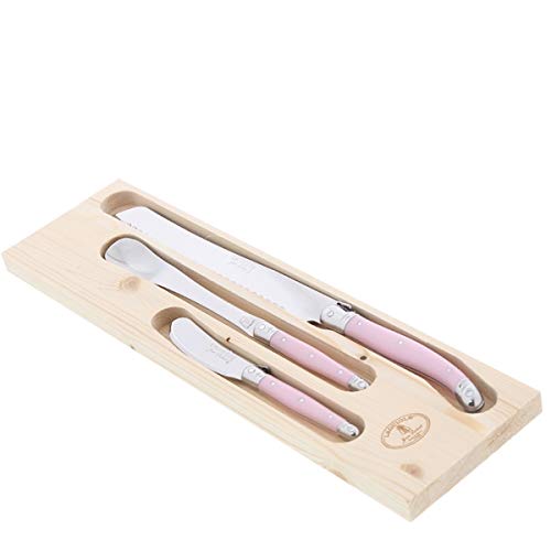 Side view of Laguiole flatware pieces showing polished stainless steel handles and elegant profile