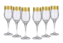 Crystal Gold Rimmed Champagne Flutes 'Antique Greek', Wine Glasses 6-pc Set Greek Key
