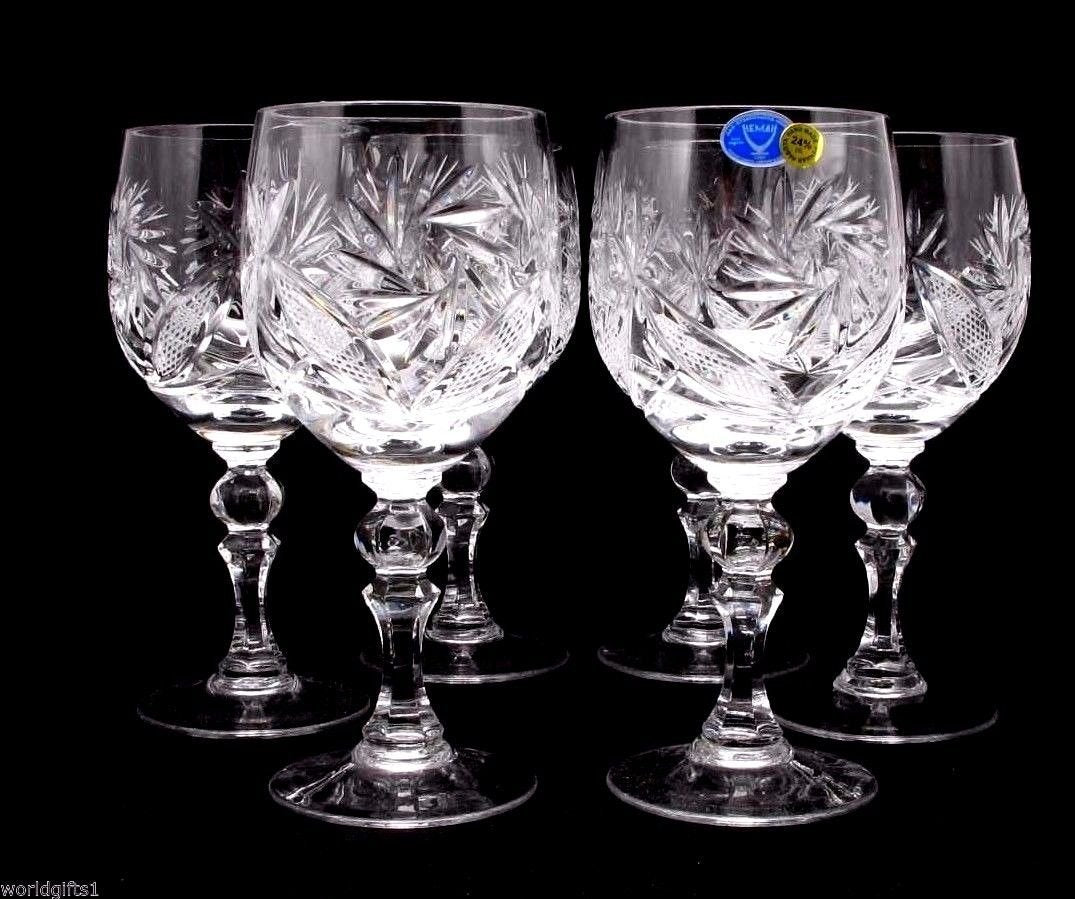 Set of 6 Hand Made Vintage Crystal Wine Glasses 8.8 oz