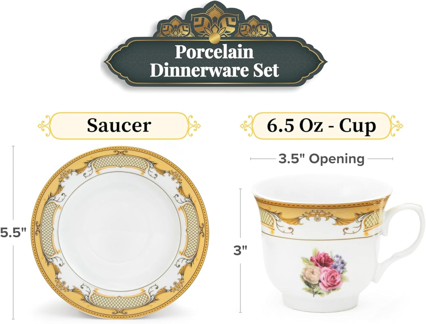 Dinnerware Set Service for 4 - 20 Piece Dishes Set for 4 - Luxurious Plates and Bowls, Dish Set, Ceramic Bowl - Kitchen Starter Sets for Apartment and Home