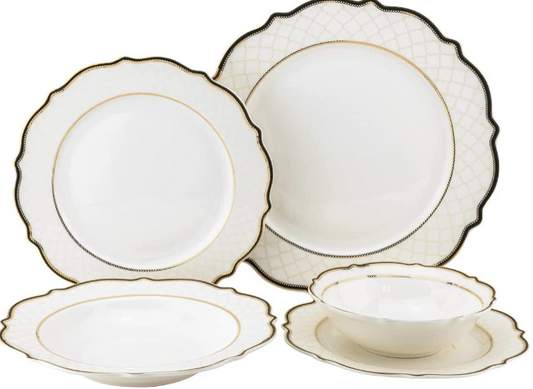 Royalty Porcelain 20-pc Dinnerware Set with Gold Rim, Bone China Porcelain