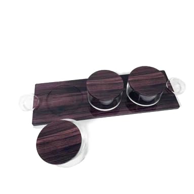 (D) Modern Lucite Wood Look Dip Set with 3 Bowls, Stylish Tray, Serving Platter, Contemporary Judaica Appetizer Server