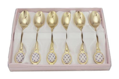 Royal Flatware 6-pc Gold-Plated Lomonosov Ornament Cobalt Blue Net Spoons Set