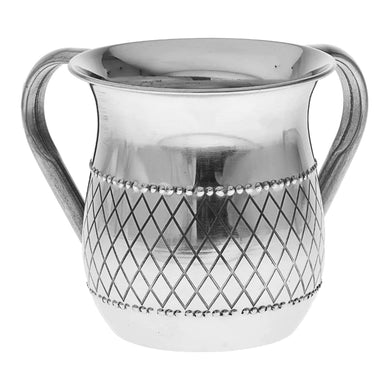 (D) Judaica Stainless Steel Wash Cup Geometric Pattern Negel Vasser Cup
