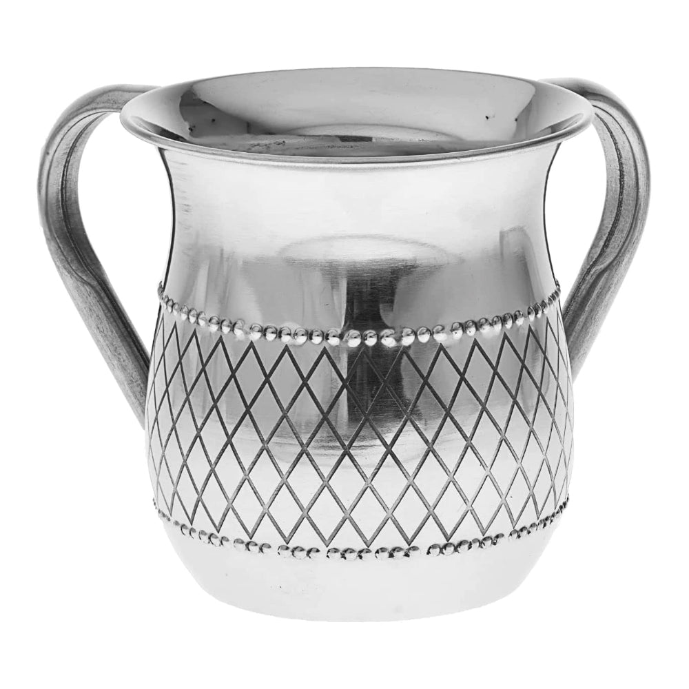 (D) Judaica Stainless Steel Wash Cup Geometric Pattern Negel Vasser Cup