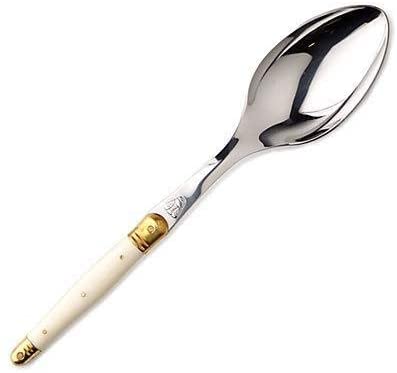 (D) Languiole Flatware, French Serving Spoon, Vintage, Hand Made (Ivory, 2 PC)
