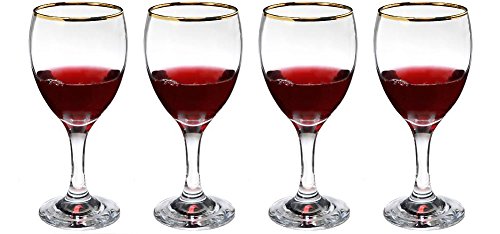 SET of 4-pc Luminarc 'omantic 10oz Crystal-Clear Burgundy Goblets with Gold Rim