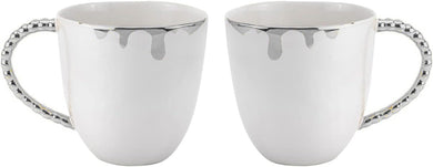 Gifts Plaza Royalty Porcelain Fluid Design Coffee Tea Mugs 2 pc, Modern Mugs Design (Silver)