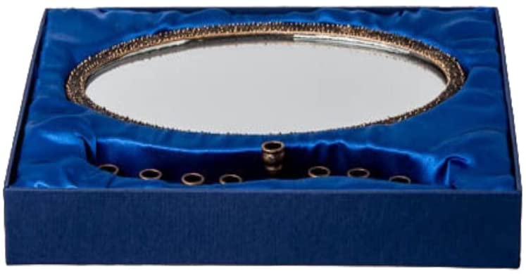 (D) Golden Links Metal Menorah with Tray Judaica Holiday Decor 8.7 Inch