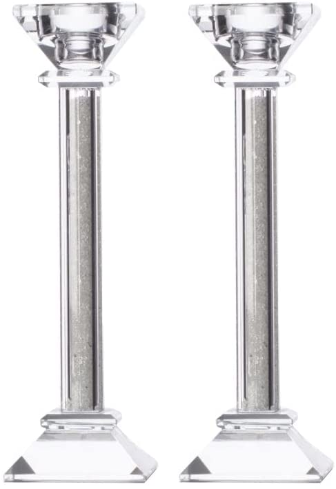 (D) Judaica Crystal Candlesticks with Crushed Gemstones Silver