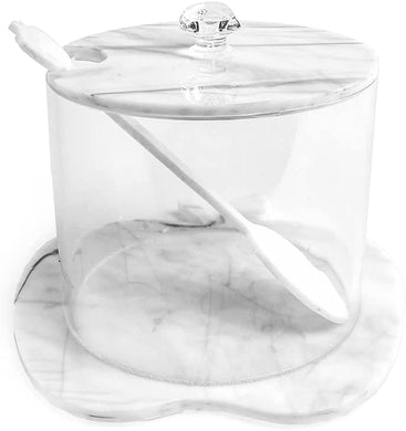 (D) Judaica Lucite Honey Dish with Lid and Spoon Apple Shape Base