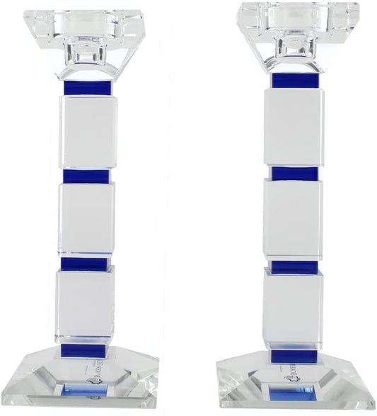 (D) Judaica Crystal Candle Sticks Square Design Set of 2 Candle Holders