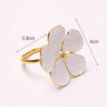 (D) Judaica Gold Cream Flower Napkin Rings Set of 6 White Modern