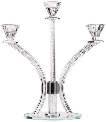 (D) Judaica Crystal Candelabra with Inner Net Design 3 Arms Candle Holder (Silver)