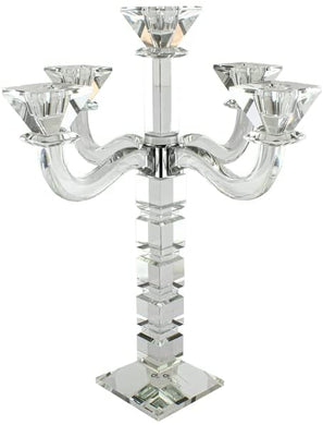 (D) Judaica Crystal Candelabra Square Design 5 Arm Candle Holder