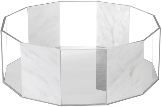 (D) Judaica Lucite Matzah Box Holder Hexagon White Marble with Lid for Passover
