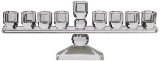(D) Judaica Crystal Menorah Hanukkah 9 Candlestick Holder on Leg