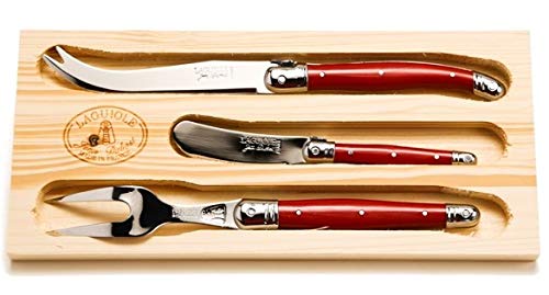 (D) Laguiole Flatware French 3pc Cheese Set Vintage (Red)