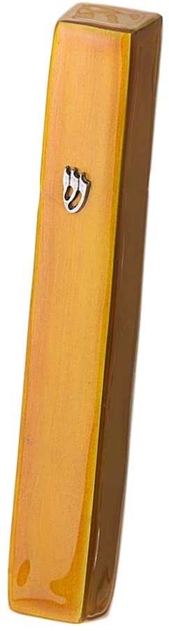 (D) Judaica Mezuzah Large Enamel 5.85'' for Door from Israel (Gold)