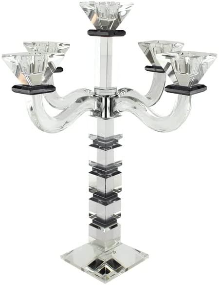 (D) Judaica Crystal Candelabra Square Design 5 Arm Candle Holder
