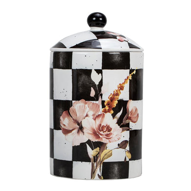 (D) Chic Checkered Porcelain Cookie Jar, Black and White (Medium)