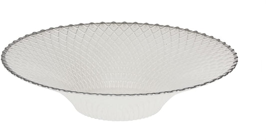 (D) Judaica Round Glass Bowl White with Grey Edge 12.5 D, Centrepiece