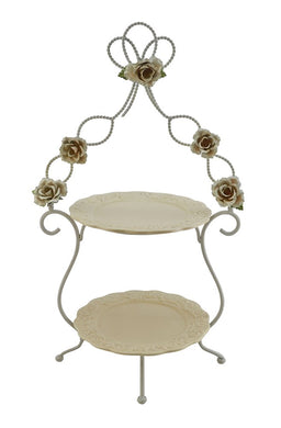 (D) 2-Tiered Ivory Serving Platter Stand 21x13 Inches