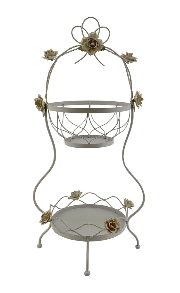 (D) Classic English Country Style Double Tier Basket Stand with Rose